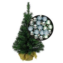 Foto van Mini kerstboom/kunst kerstboom h75 cm inclusief kerstballen mintgroen - kunstkerstboom