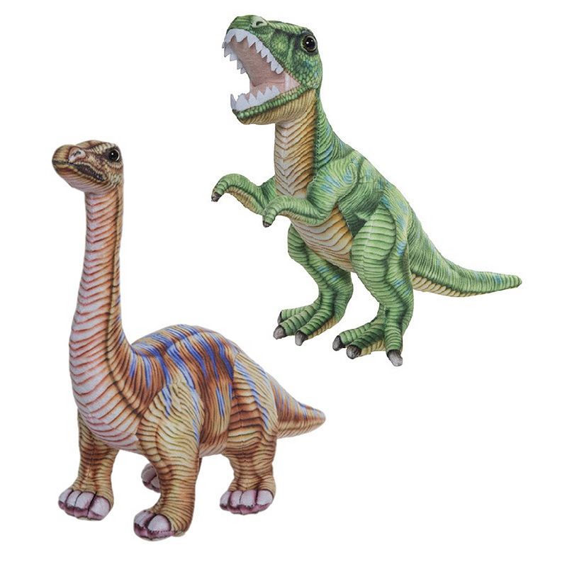 Foto van Speelgoed set van 2x pluche dino knuffels t-rex en apatosaurus van 30 cm - knuffeldier