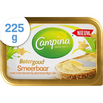 Foto van Campina botergoud smeerbaar margarine met roomboter & plantaardige olie 225g bij jumbo