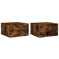 Foto van The living store wandnachtkastje smoked oak 35x35x20 cm - set van 2