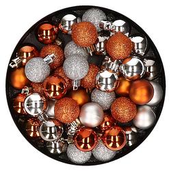 Foto van Kleine kunststof kerstversiering 40x stuks set en 3 cm kerstballen in het zilver en oranje - kerstbal