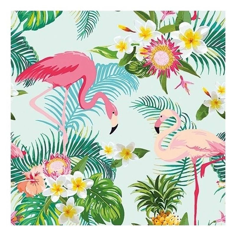 Foto van 60x flamingo exotisch thema servetten 33 x 33 cm - feestservetten