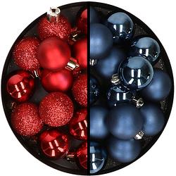 Foto van 36x stuks kunststof kerstballen rood en donkerblauw 3 en 4 cm - kerstbal