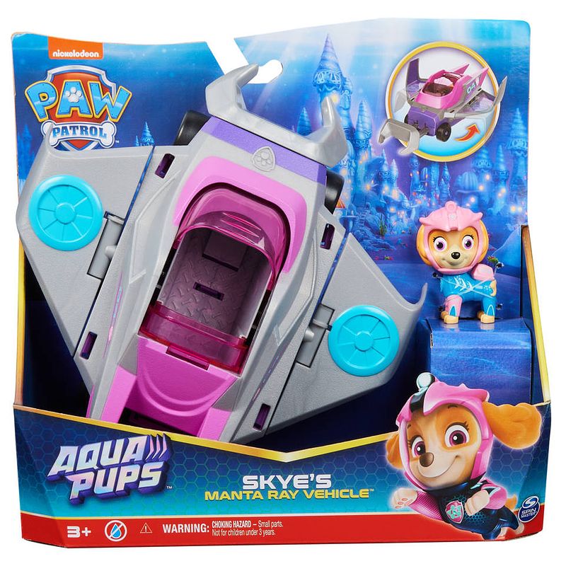 Foto van Paw patrol aqua pups transformerend reuzenmanta voertuig met skye