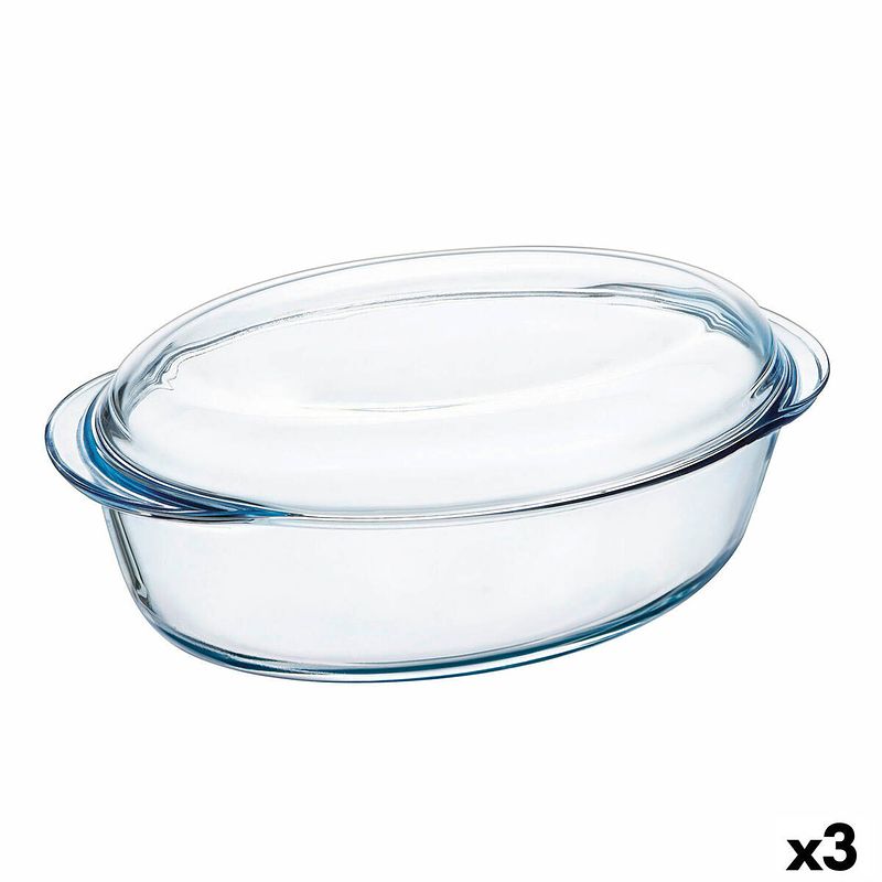 Foto van Ovenschaal pyrex classic met deksel 33 x 20 x 10 cm transparant glas (3 stuks)