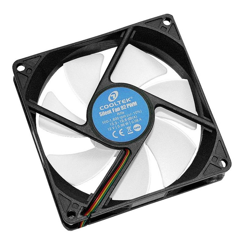 Foto van Cooltek silent fan 92 pwm pc-ventilator zwart, wit (b x h x d) 92 x 92 x 25 mm