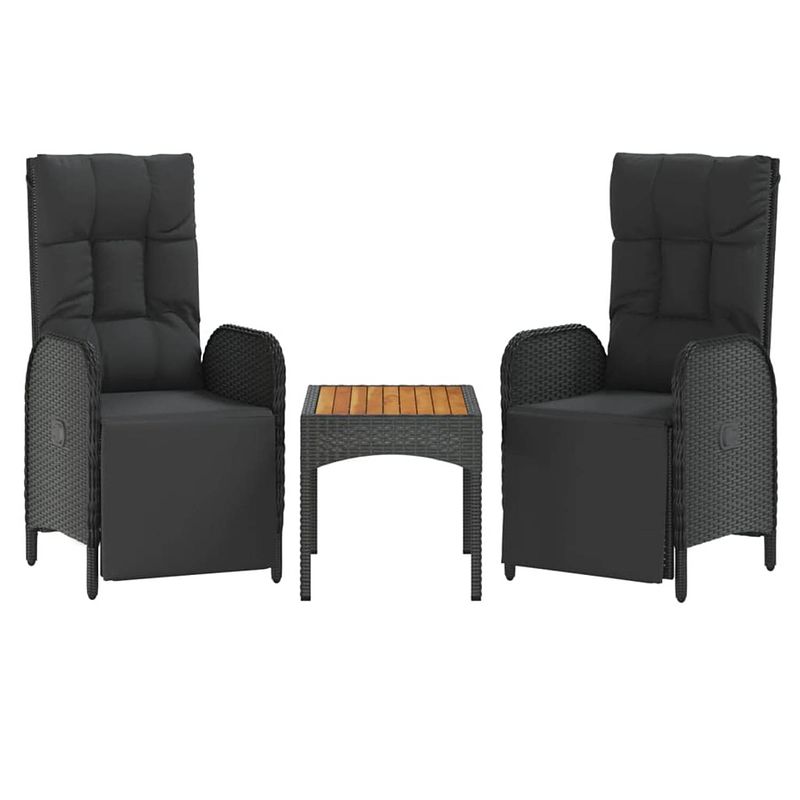 Foto van Vidaxl 3-delige loungeset met kussens poly rattan zwart