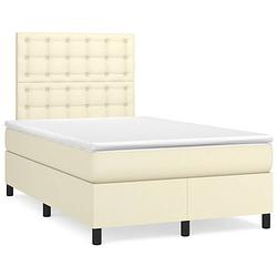 Foto van The living store boxspringbed - crème - kunstleer - 203x120x118/128cm - pocketvering en schuim - inclusief matras en