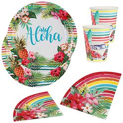 Foto van Tropical thema feest wegwerp servies set - 10x bordjes en bekers / 20x servetten - hawaii - feestpakketten