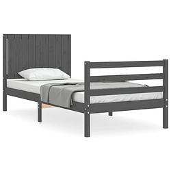 Foto van The living store bedframe massief grenenhout - grijs - 205.5 x 95.5 x 100 cm - multiplex lattenbodem