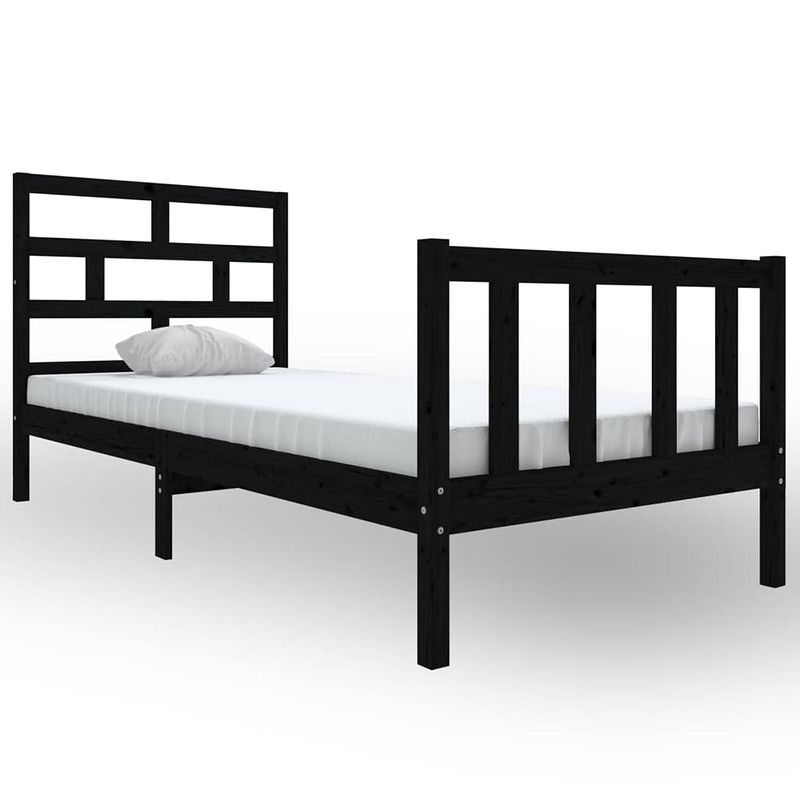 Foto van The living store houten bedframe - zwarte massief grenen - 205.5 x 105.5 x 69.5 cm - klassiek hoofdeinde - geschikt