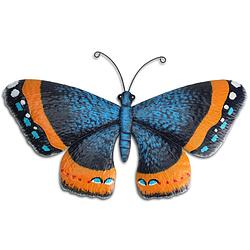 Foto van Tuin wanddecoratie vlinder - metaal - oranje - 44 x 28 cm - tuinbeelden