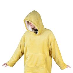 Foto van Orange85 hoodie deken - met mouwen - fleece - oker geel - oversized - snuggle - blanket