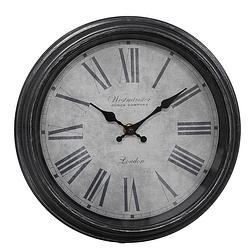 Foto van Clayre & eef wandklok ø 25x4 cm zwart grijs kunststof glas westminster clock company london muurklok zwart muurklok