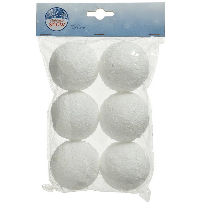 Foto van 6x witte sneeuwballen/sneeuwbollen 6 cm - decoratiesneeuw