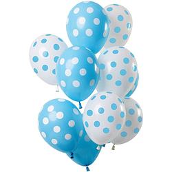 Foto van Folat ballonnen stippen 30 cm latex wit/blauw 12 stuks