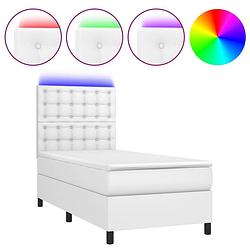 Foto van The living store boxspring bed - led - kunstleer - 193 x 90 x 118/128 cm - wit