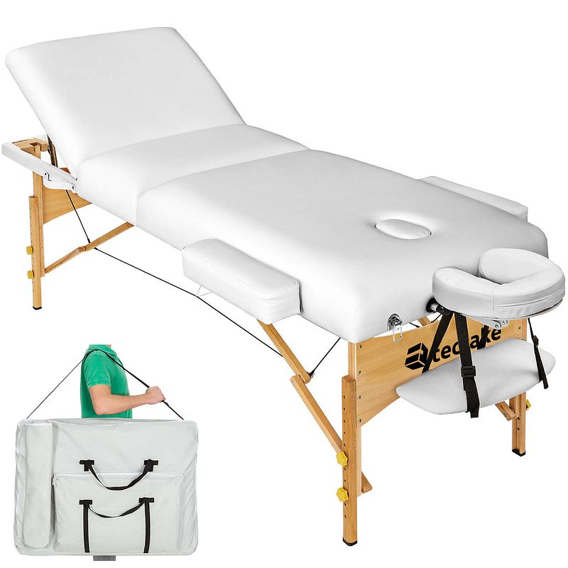 Foto van Tectake® - massagetafel portable/draagbaar - matras 7,5 cm - incl. draagtas, kleur wit - 404374