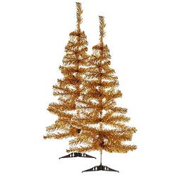 Foto van 2x stuks kleine gouden kerstbomen van 90 cm - kunstkerstboom