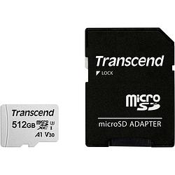 Foto van Transcend premium 300s microsdxc-kaart 512 gb class 10, uhs-i, uhs-class 3, v30 video speed class, a1 application performance class incl. sd-adapter