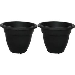 Foto van Buiten plantenpot/bloempot/planter - 2x - zwart - kunststof - d30 x h23 cm - plantenpotten