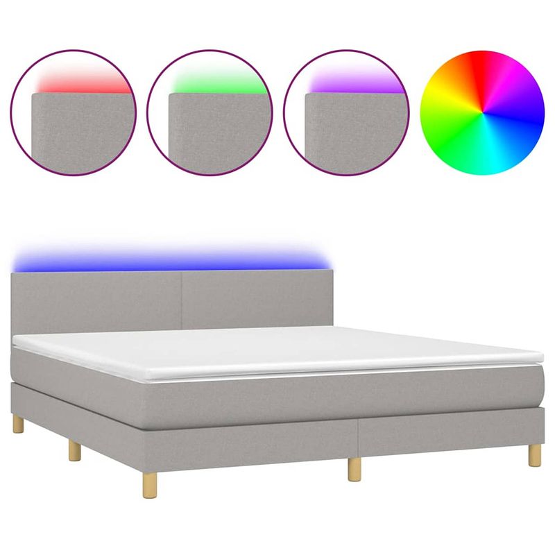 Foto van The living store boxspring bed - led - pocketvering matras - huidvriendelijk topmatras - lichtgrijs - 203x160x78/88cm -