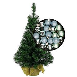 Foto van Mini kerstboom/kunst kerstboom h45 cm inclusief kerstballen mintgroen - kunstkerstboom