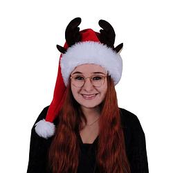 Foto van Kerstmuts met rendier hoorns en oren voor volwassenen - kerstmutsen