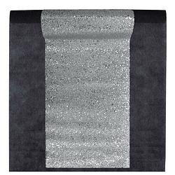 Foto van Feest tafelkleed met glitter tafelloper - op rol - zwart/zilver - 10 meter - feesttafelkleden