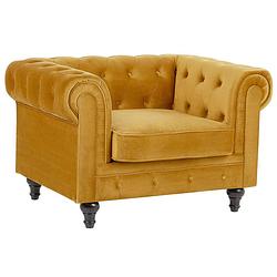 Foto van Beliani chesterfield - fauteuil-geel-fluweel