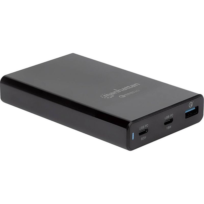 Foto van Manhattan 102223 102223 usb-laadstation thuis uitgangsstroom (max.) 3 a 3 x usb 3.2 gen 1 bus a (usb 3.0), usb-c bus (power delivery) qualcomm quick charge