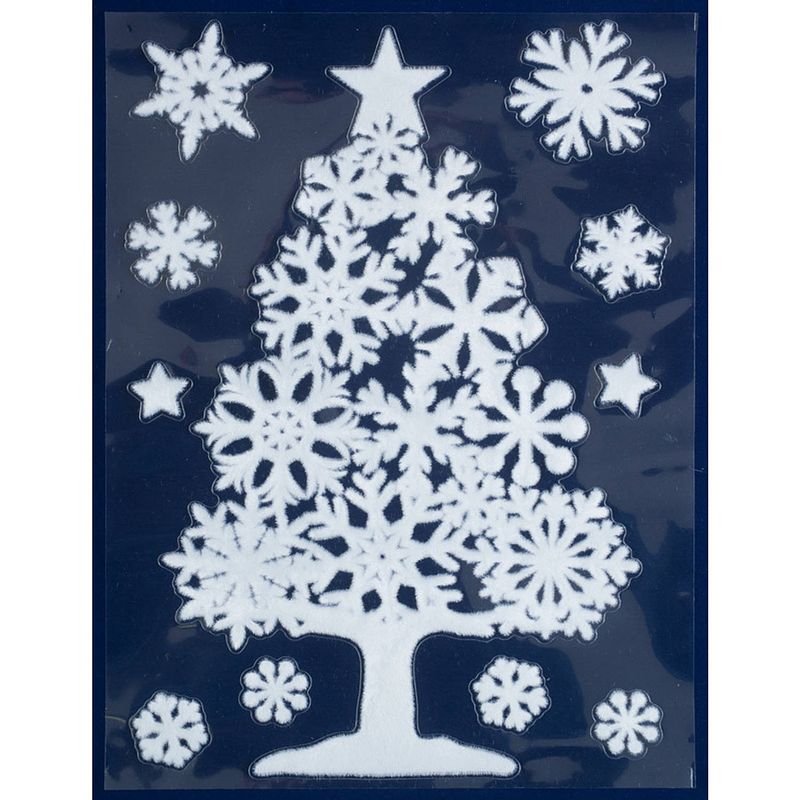 Foto van 1x kerst raamversiering raamstickers witte kerstboom 29,5 x 40 cm - feeststickers