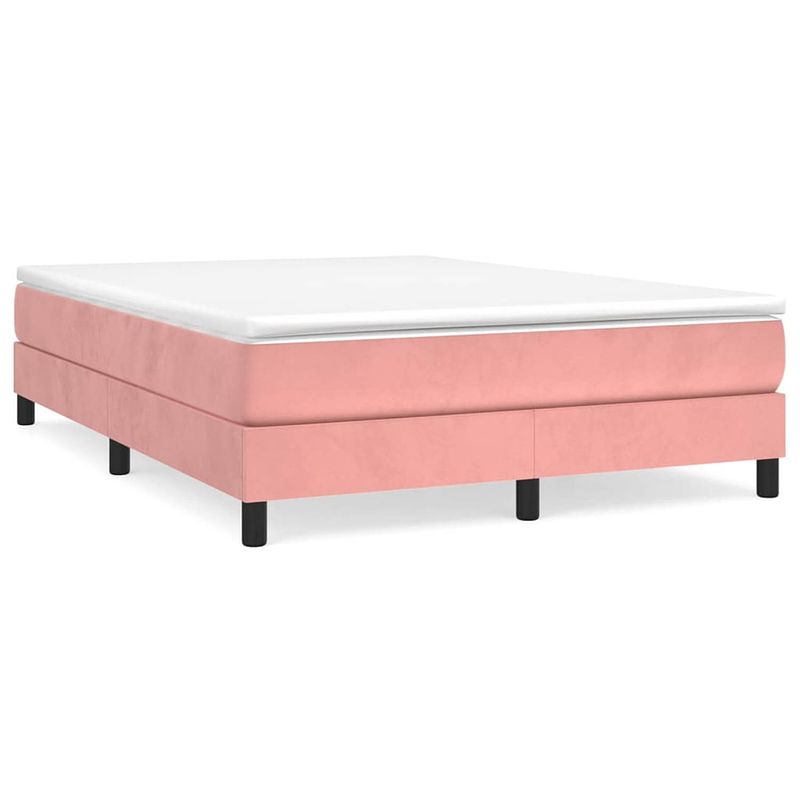 Foto van The living store boxspringframe - roze - stof - 203 x 140 x 25 cm - ondersteunende poten - multiplex lattenbodem - geen