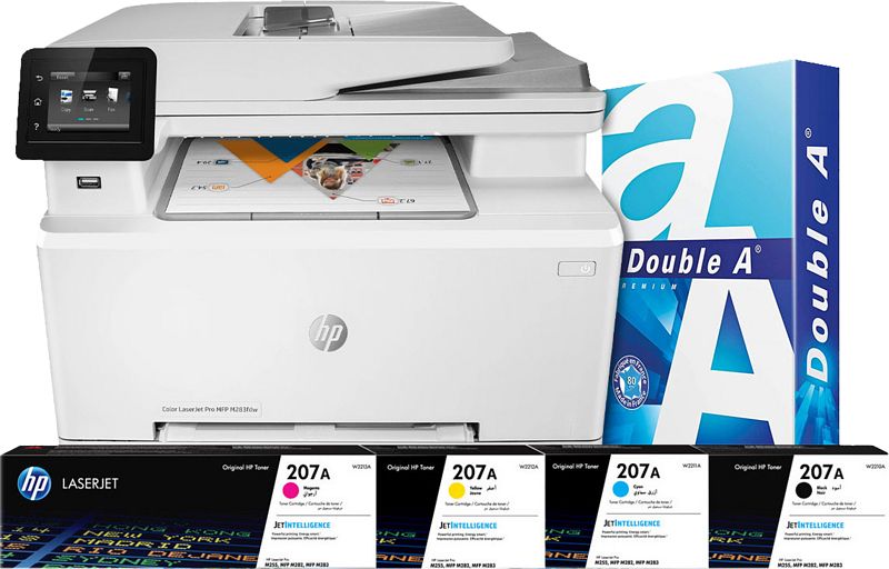 Foto van Hp color laserjet pro m283fdw mfp + 1 extra set toners + 500