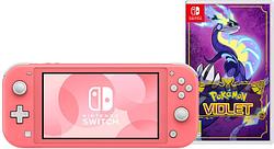 Foto van Nintendo switch lite koraal + pokémon violet
