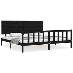 Foto van The living store massief grenenhouten bedframe - 205.5 x 205.5 x 82.5 cm - zwart