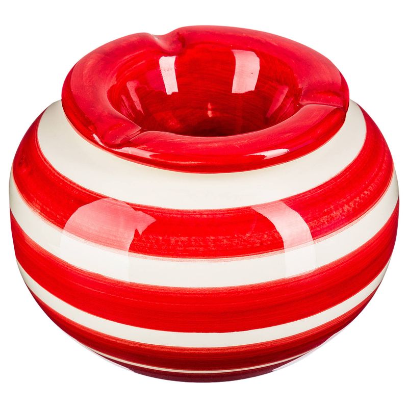 Foto van Terras asbak/stormasbak rond keramiek 12 x 7,5 cm rood met streep - asbakken