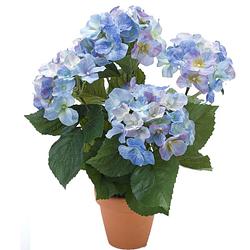 Foto van Blauwe hortensia kunstplant in terracotta pot 40 cm - kunstplanten