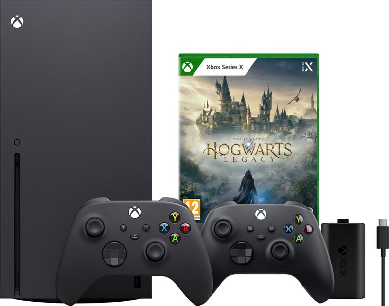 Foto van Xbox series x + hogwarts legacy + microsoft xbox controller zwart + play & charge kit