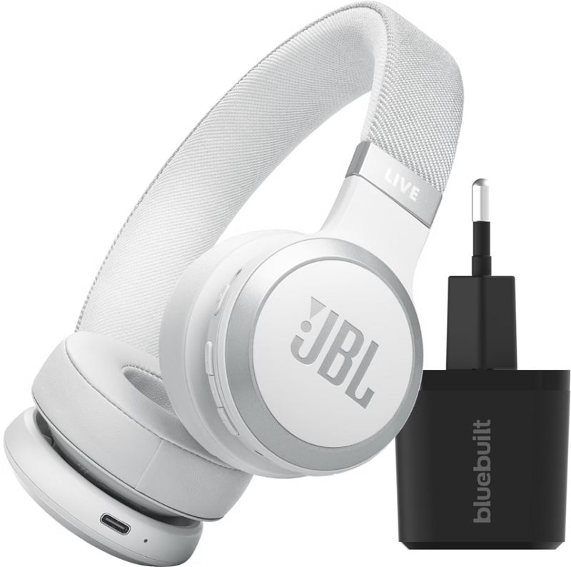 Foto van Jbl live 670nc wit + bluebuilt quick charge oplader met usb