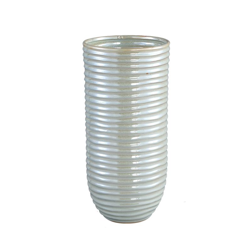 Foto van Ptmd ryll pearl shiny ceramic pot ribbed round l