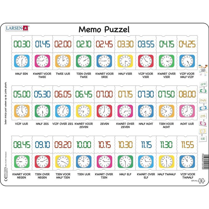 Foto van Larsen legpuzzel maxi leren klokkijken 54 stukjes