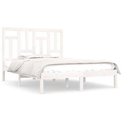 Foto van The living store houten bedframe - massief grenenhout - 205.5 x 205.5 x 31 cm - wit - geschikt voor matras 200 x 200 cm