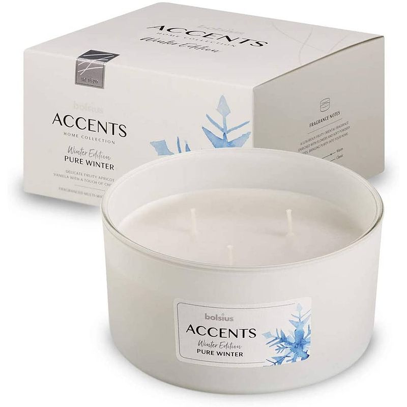 Foto van Bolsius geurkaars accents pure winter 13,7 cm glas/wax wit