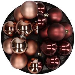 Foto van Kunststof kerstballen 6 cm - 24x stuks - bruin tinten - kerstbal