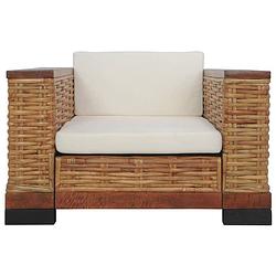 Foto van The living store natuurlijk rattan fauteuil - bruin - 94 x 78 x 66 cm - verwijderbare kussenhoezen