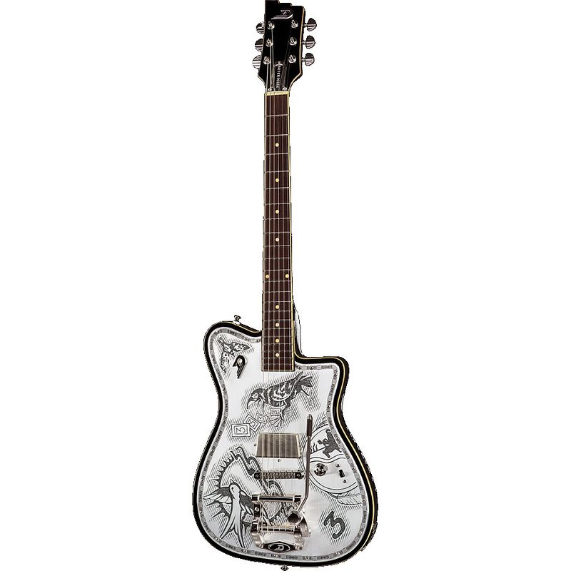 Foto van Duesenberg alliance johnny depp aluminium top plate elektrische signature gitaar met koffer