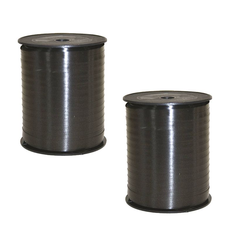 Foto van 2x rollen cadeaulint/sierlint in de kleur zwart 5 mm x 500 meter - cadeaulinten