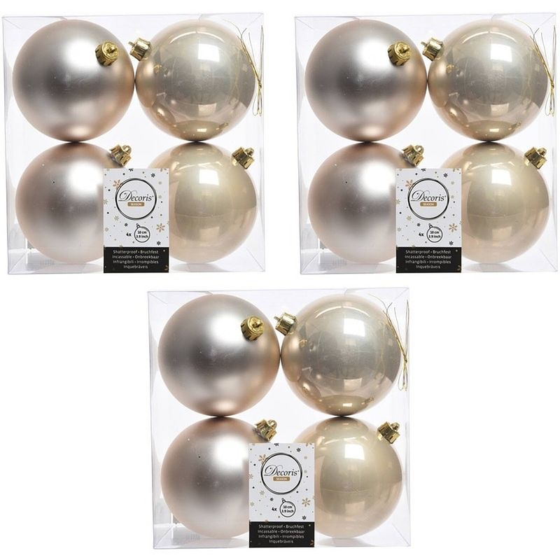 Foto van 12x kunststof kerstballen glanzend/mat licht parel/champagne 10 cm kerstboom versiering/decoratie - kerstbal