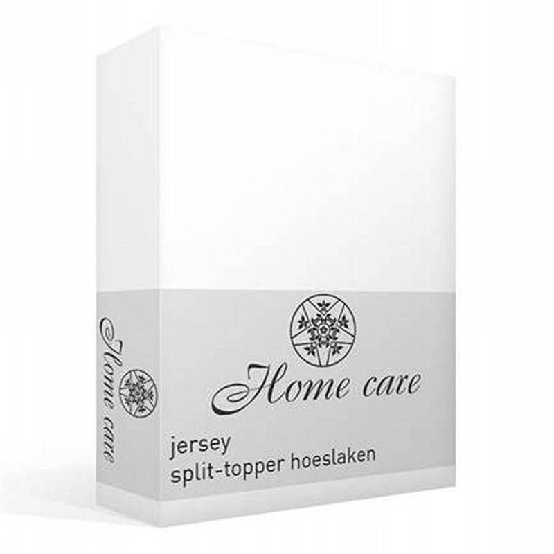 Foto van Home care jersey split-topper hoeslaken - 100% gebreide jersey katoen - lits-jumeaux (200x200/220 cm) - wit